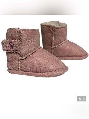 SG Footwear Infant Baby Booties Faux Fur Lined Non-slip Pink faux suede 18-24 Mo